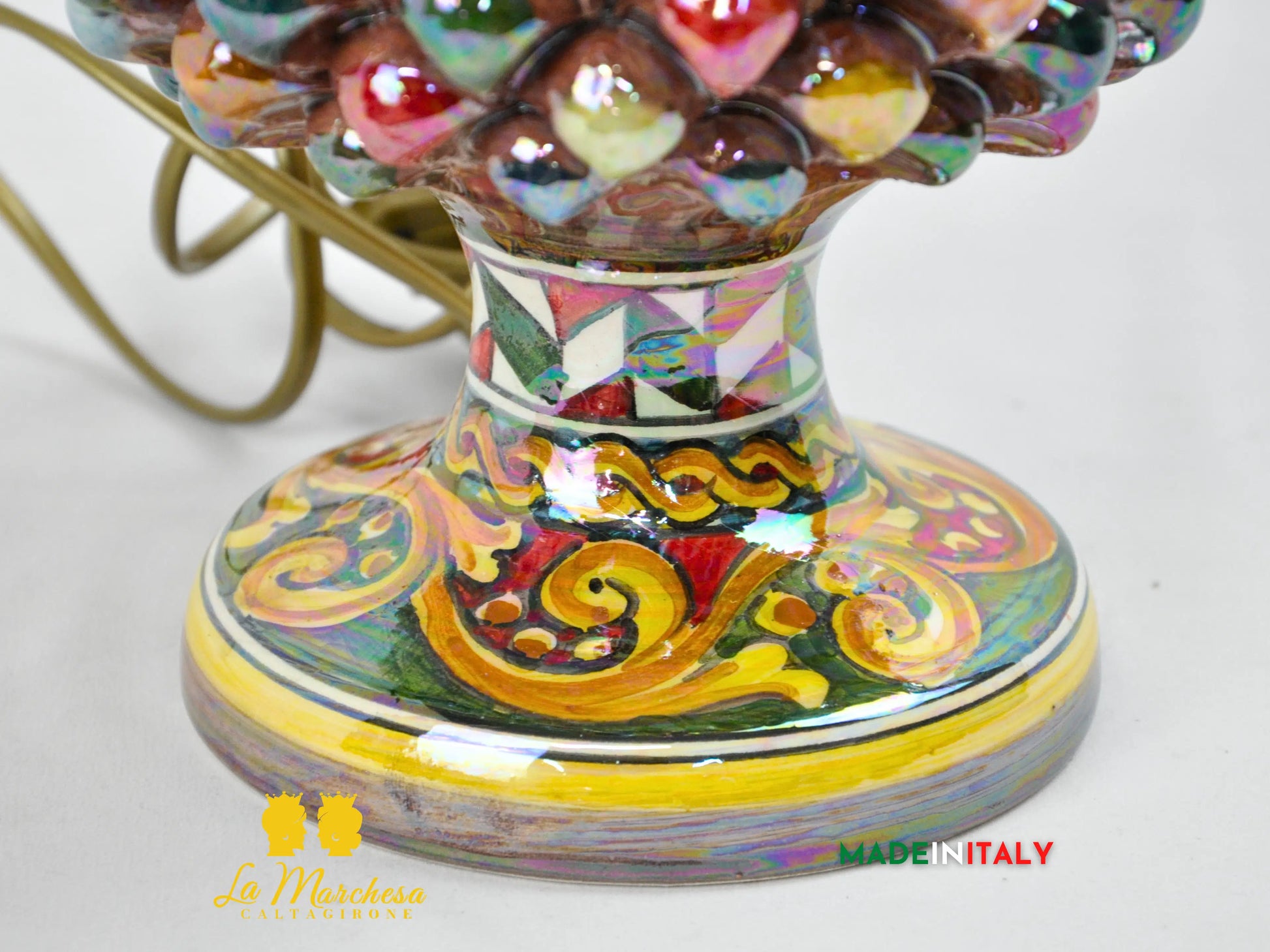 Lampada Pigna Siciliana Multicolore Madreperla Ceramica di Caltagirone - Varie Misure