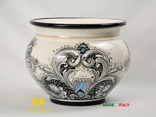 Portavaso Decoro Barocco Nero in Ceramica di Caltagirone 32cm