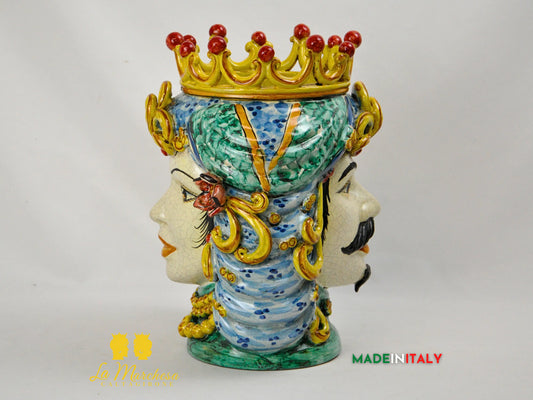 Testa di Moro Doppia Faccia in Ceramica di Caltagirone Corona 33cm