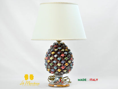 Lampada Pigna Siciliana Multicolore Madreperla Ceramica di Caltagirone - Varie Misure