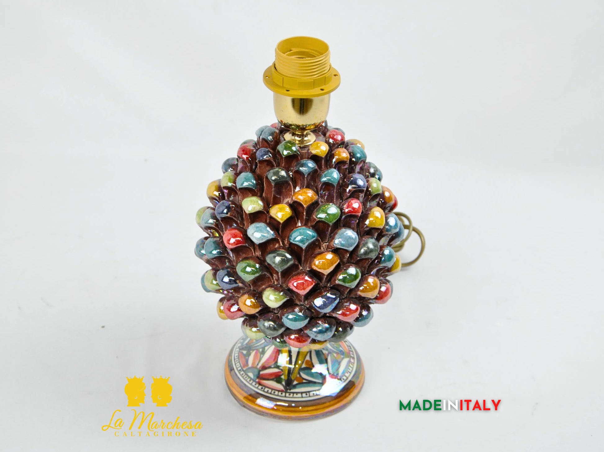 Lampada Pigna Siciliana Multicolore Madreperla Ceramica di Caltagirone - Varie Misure