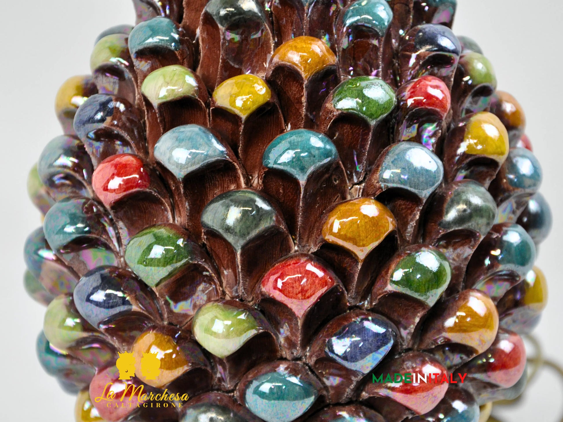 Lampada Pigna Siciliana Multicolore Madreperla Ceramica di Caltagirone - Varie Misure