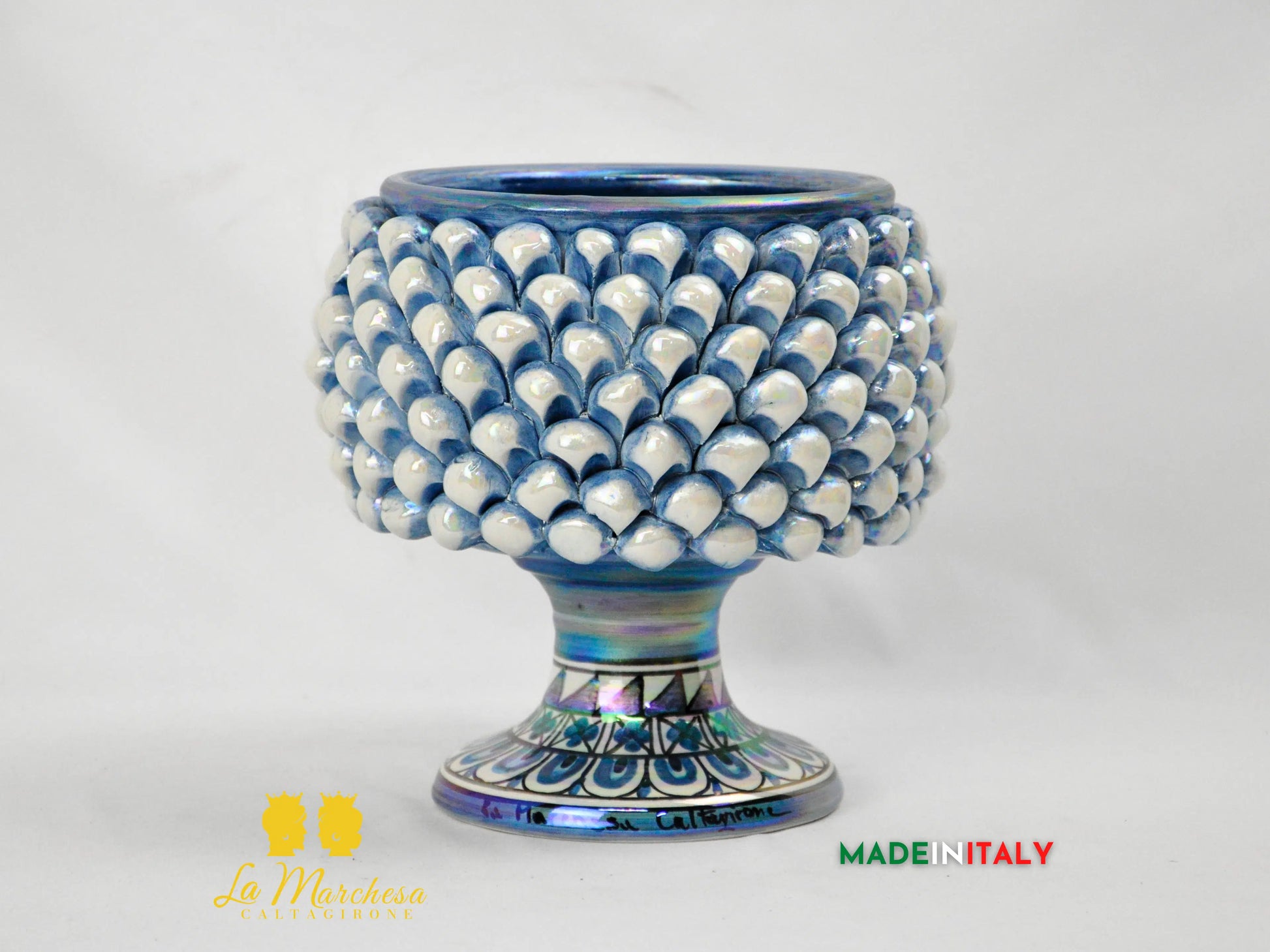 Portavaso Madreperla Blu in Ceramica di Caltagirone 21cm