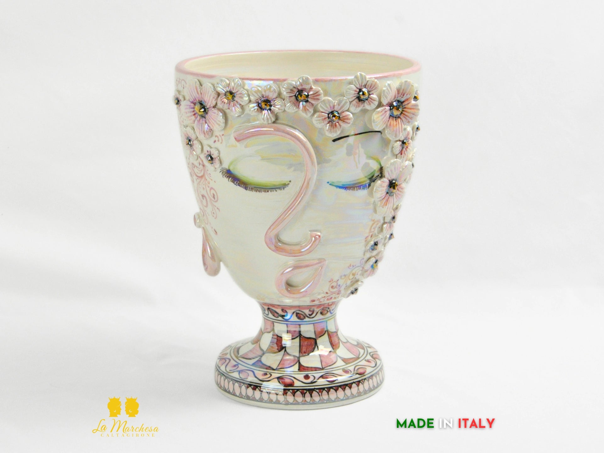 Portavaso in Ceramica di Caltagirone design Volto Madreperla 30cm