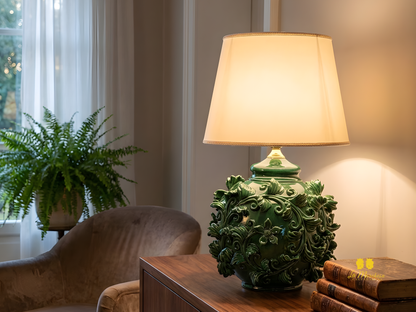 Lampada in Ceramica di Caltagirone Barocco Foglie Rilievo 35cm