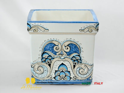 Portavaso Quadrato Decoro Barocco in Ceramica di Caltagirone 31cm - Vari Colori