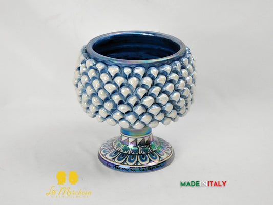 Portavaso Madreperla Blu in Ceramica di Caltagirone 21cm