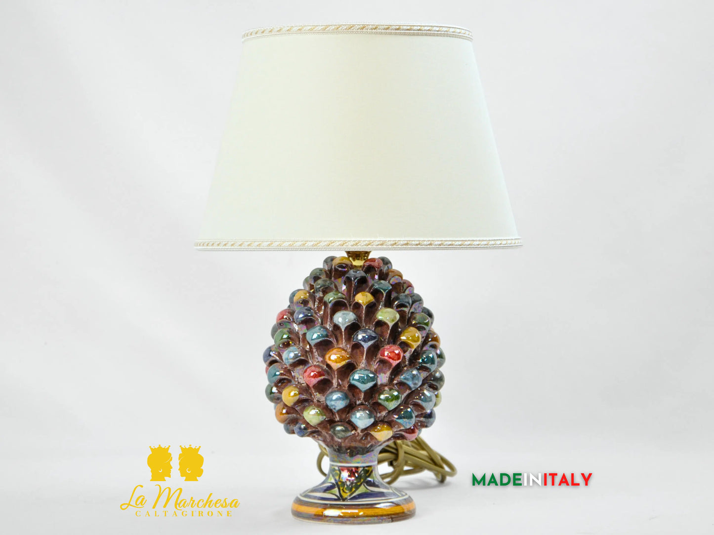 Lampada Pigna Siciliana Multicolore Madreperla Ceramica di Caltagirone - Varie Misure