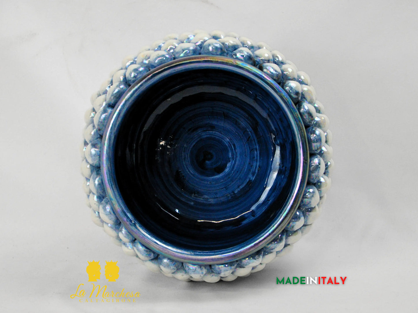 Portavaso Madreperla Blu in Ceramica di Caltagirone 21cm
