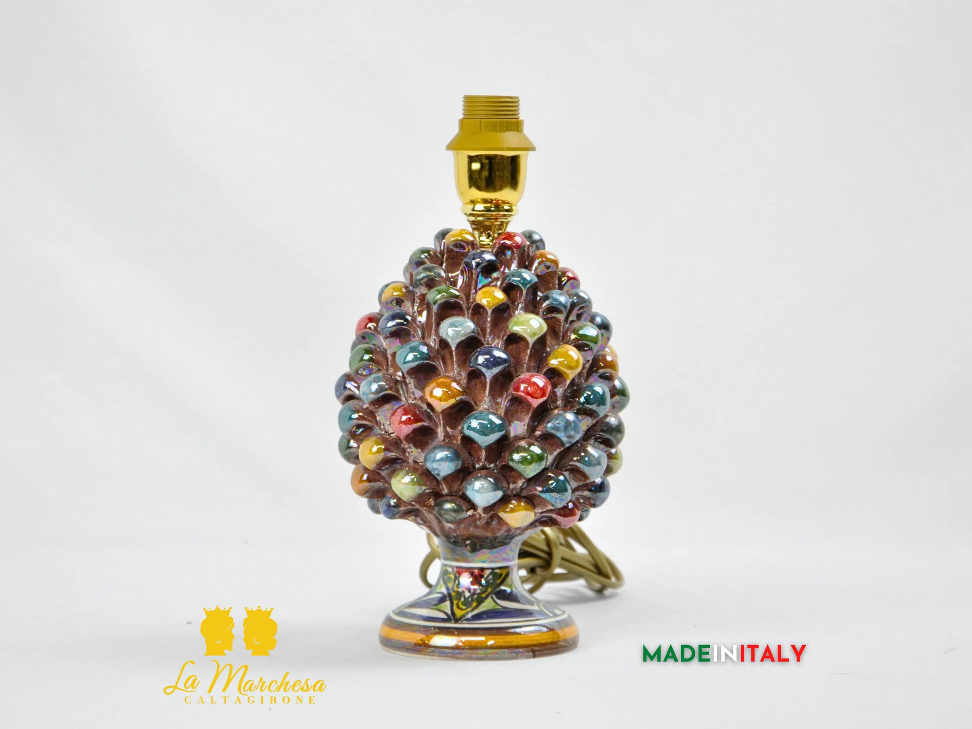 Lampada Pigna Siciliana Multicolore Madreperla Ceramica di Caltagirone - Varie Misure