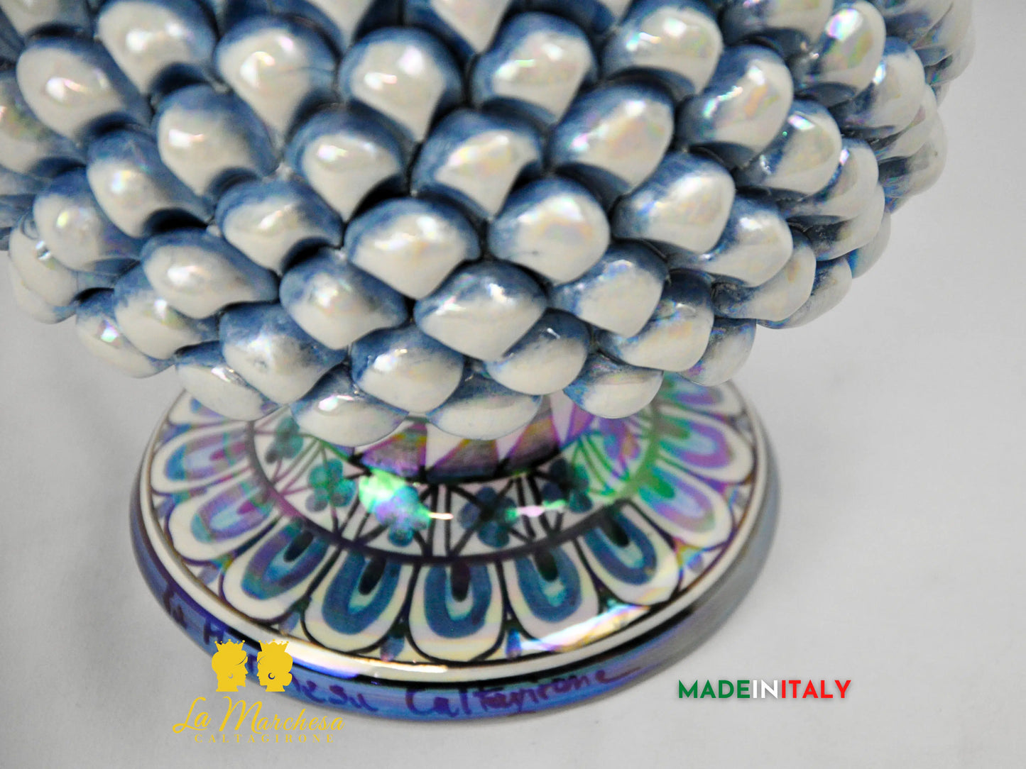 Portavaso Madreperla Blu in Ceramica di Caltagirone 21cm
