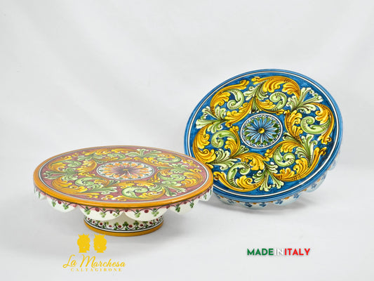 Tortiera con Alzata in Ceramica di Caltagirone 30cm - Colori Assortiti