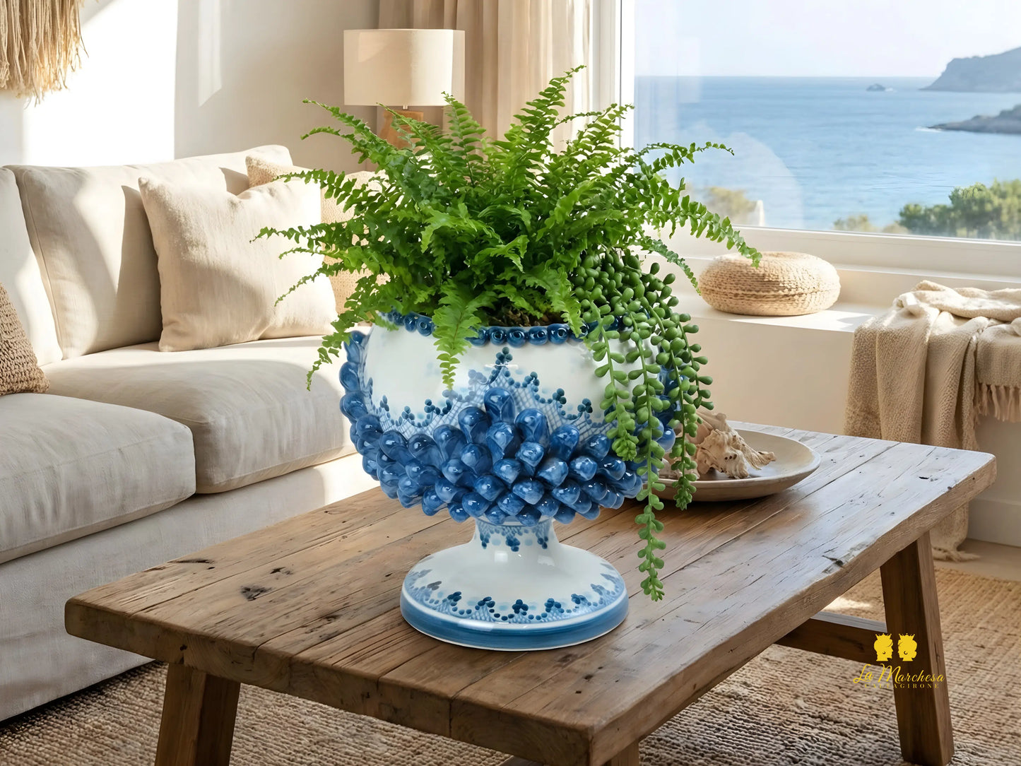 Portavaso Pigna Blu Sagomato Siciliana in Ceramica di Caltagirone - Varie Misure