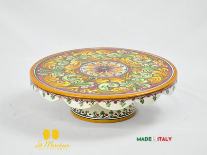 Tortiera con Alzata in Ceramica di Caltagirone 30cm - Colori Assortiti