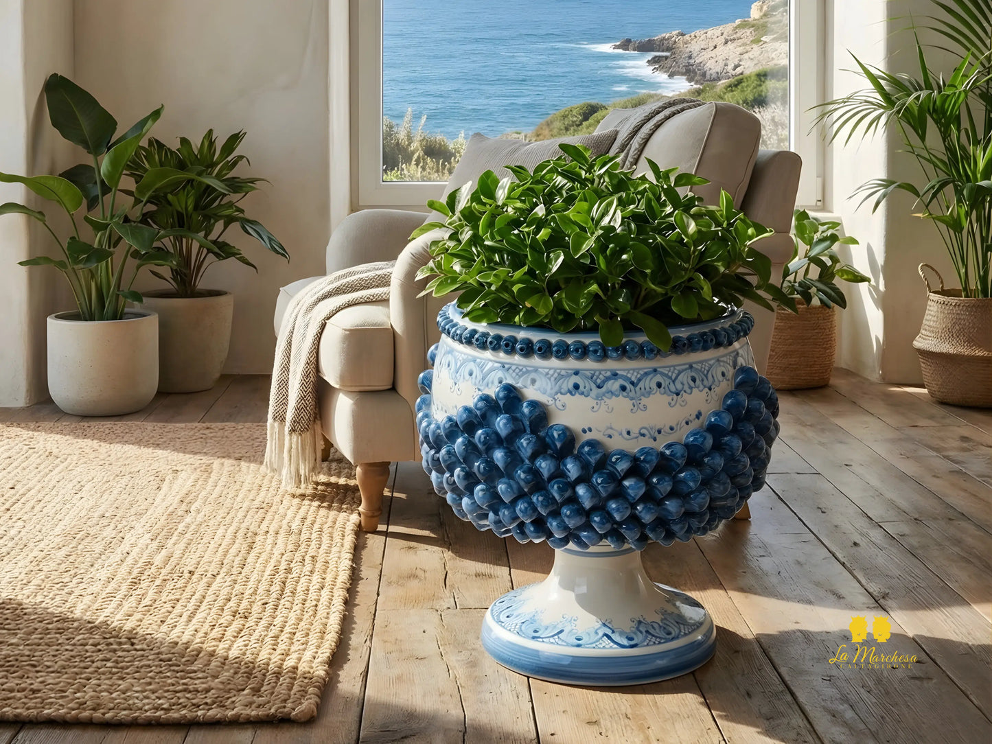 Portavaso Pigna Blu Sagomato Siciliana in Ceramica di Caltagirone - Varie Misure