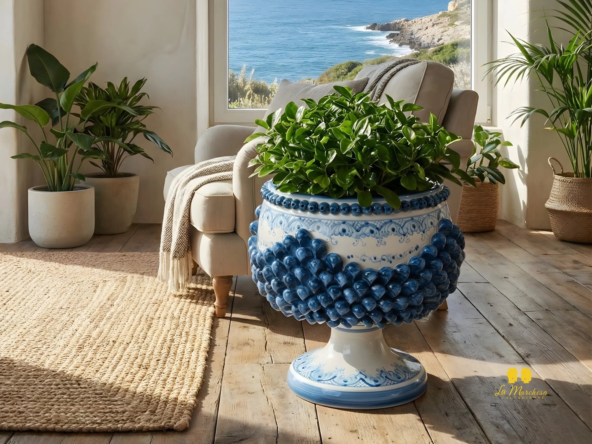 Portavaso Pigna Blu Sagomato Siciliana in Ceramica di Caltagirone - Varie Misure