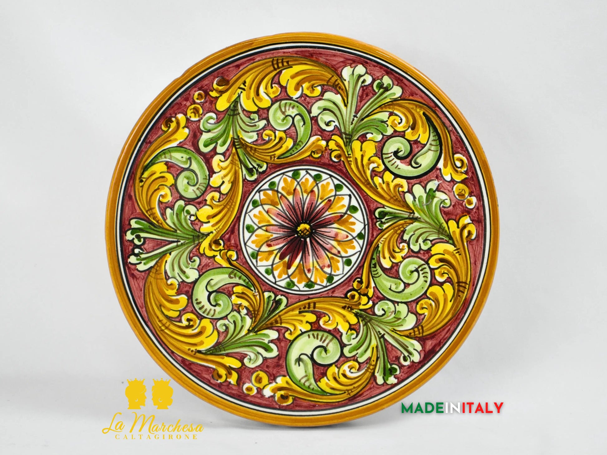Tortiera con Alzata in Ceramica di Caltagirone 30cm - Colori Assortiti