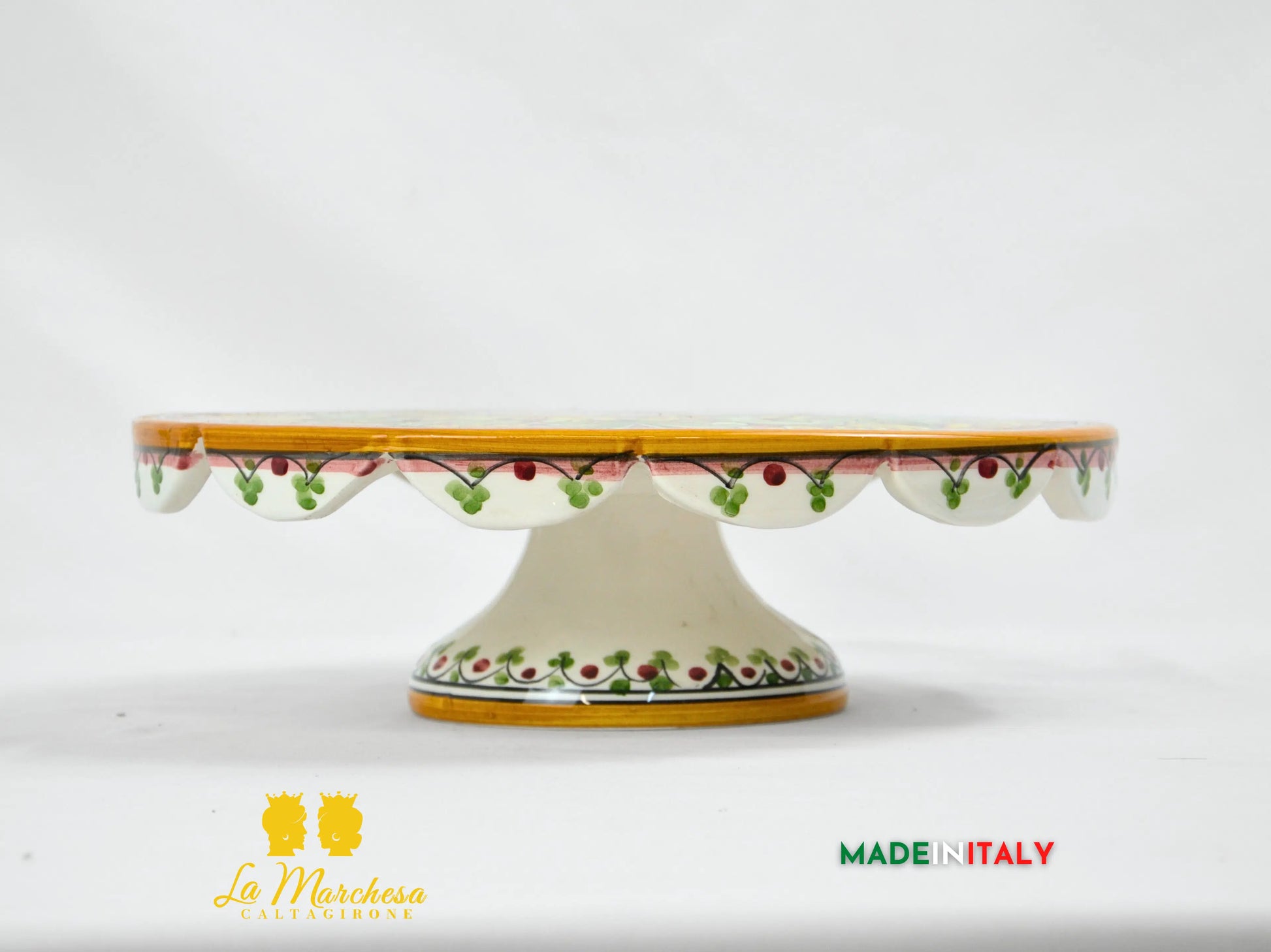 Tortiera con Alzata in Ceramica di Caltagirone 30cm - Colori Assortiti