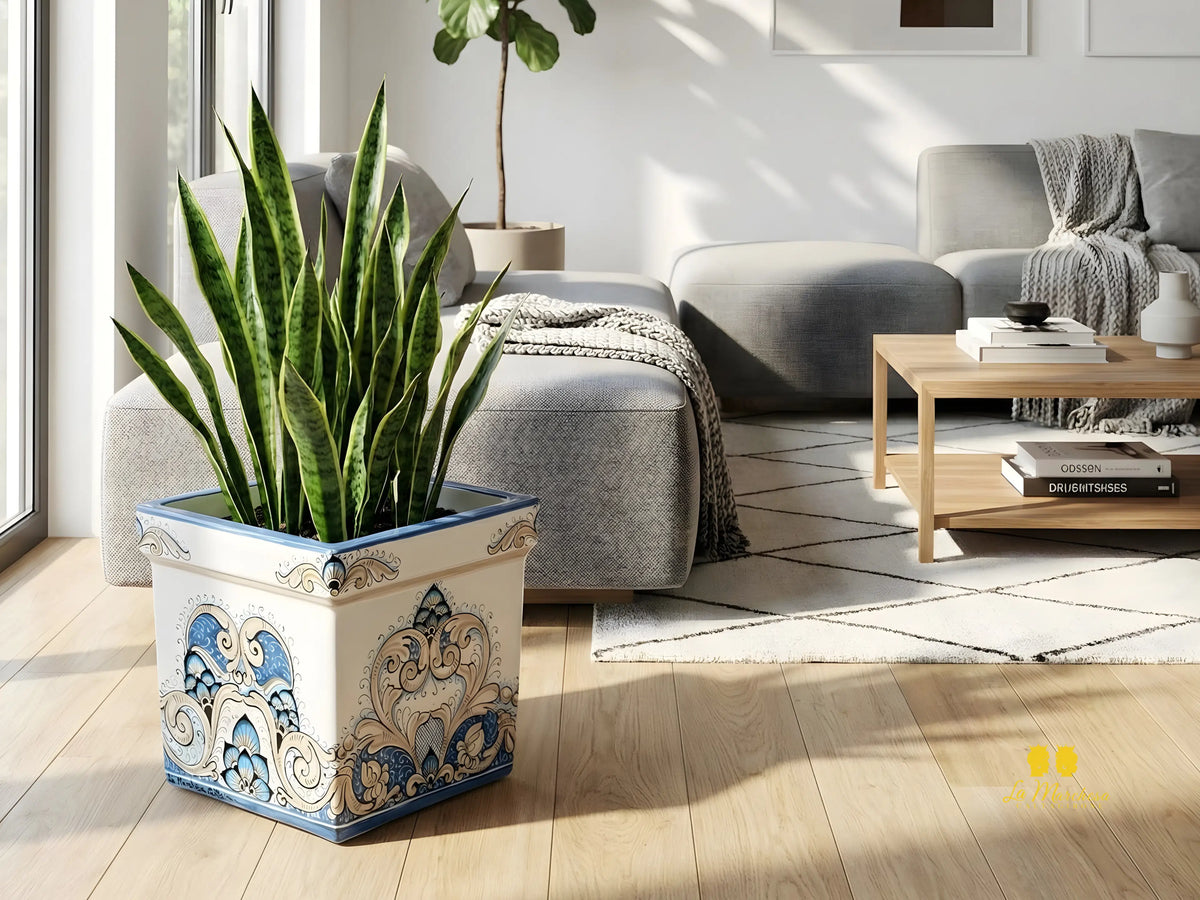 Portavaso Quadrato Decoro Barocco in Ceramica di Caltagirone 31cm - Vari Colori