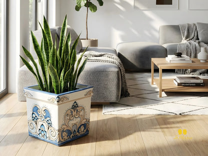 Portavaso Quadrato Decoro Barocco in Ceramica di Caltagirone 31cm - Vari Colori
