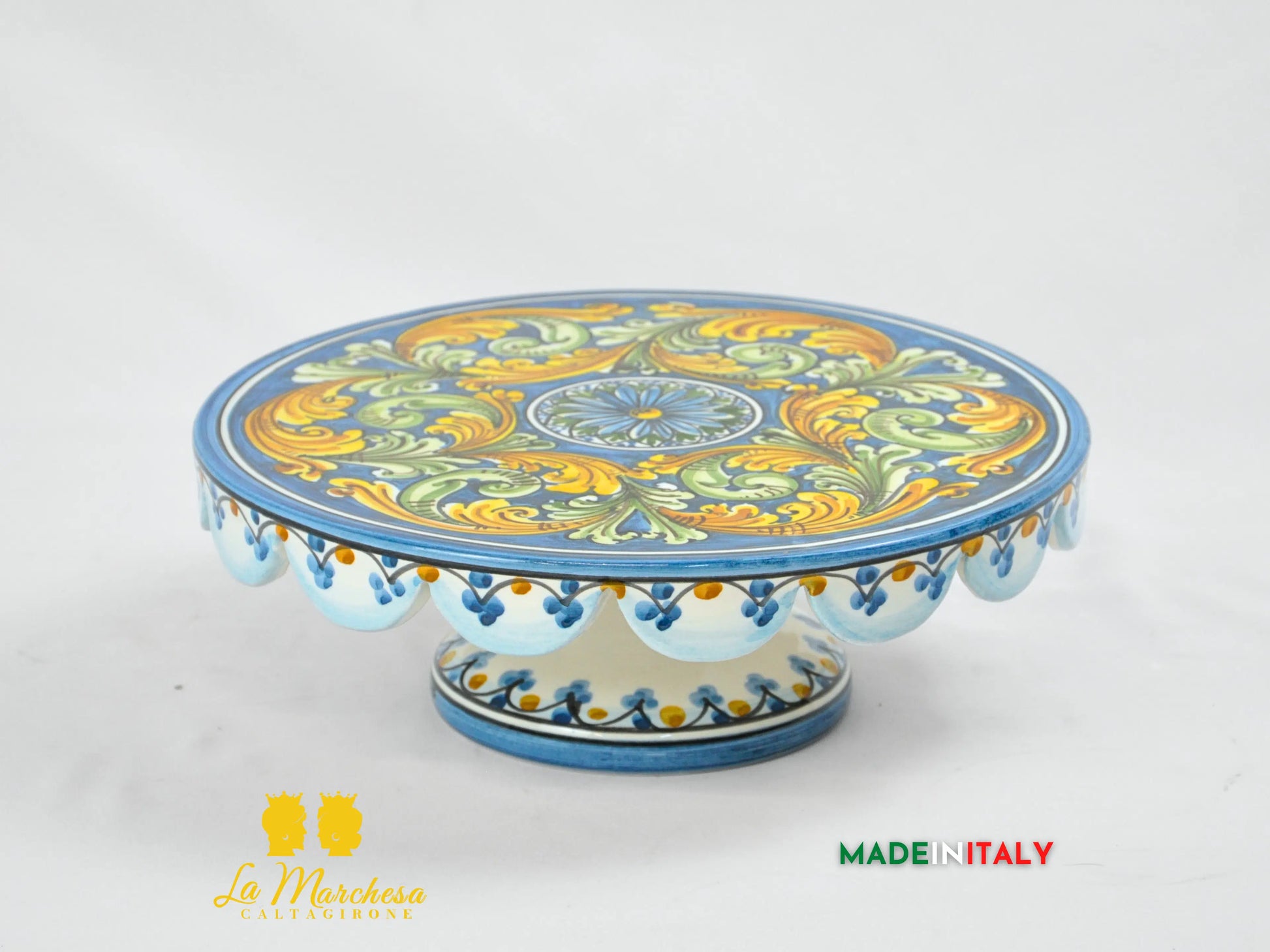Tortiera con Alzata in Ceramica di Caltagirone 30cm - Colori Assortiti