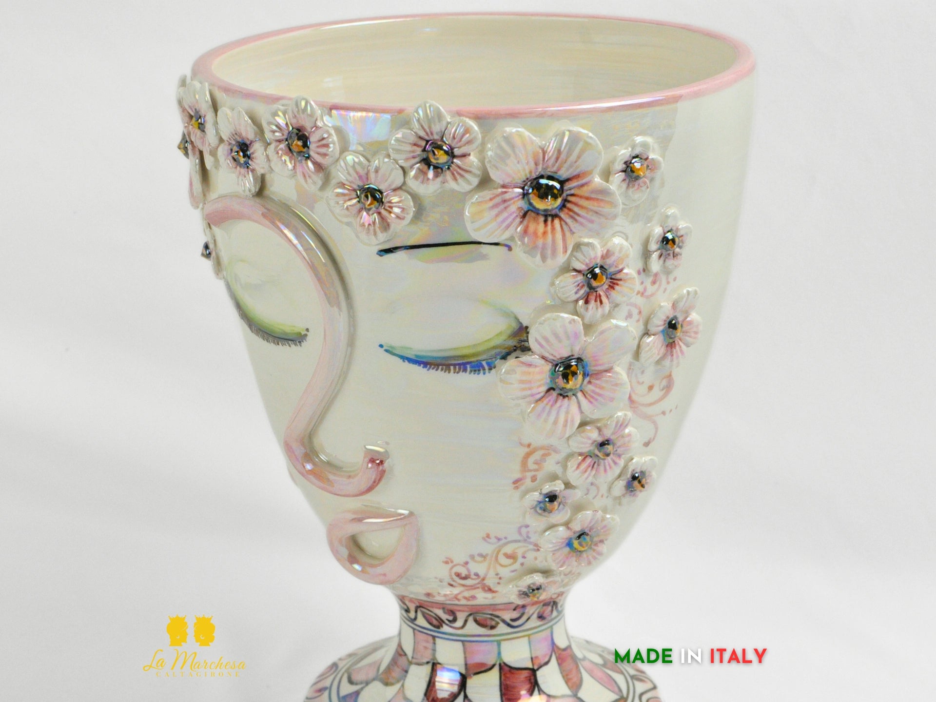 Portavaso in Ceramica di Caltagirone design Volto Madreperla 30cm