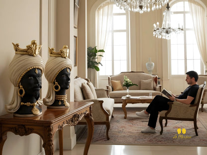 Teste di Moro Ceramica di Caltagirone design turbante fumè oro 45cm