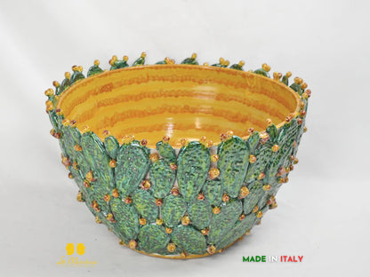 Portavaso in ceramica di Caltagirone con foglie di fichi d'india - varie misure