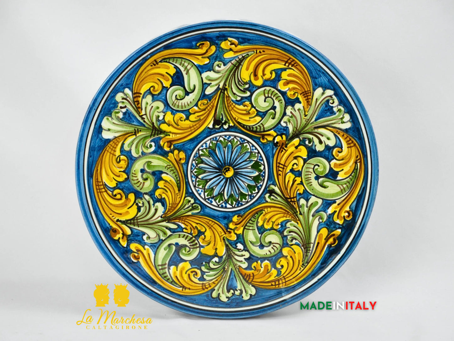 Tortiera con Alzata in Ceramica di Caltagirone 30cm - Colori Assortiti