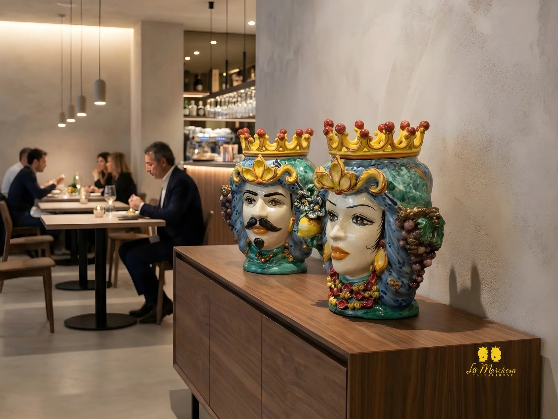 Teste di Moro Frutta Craquelé in Ceramica di Caltagirone 35cm