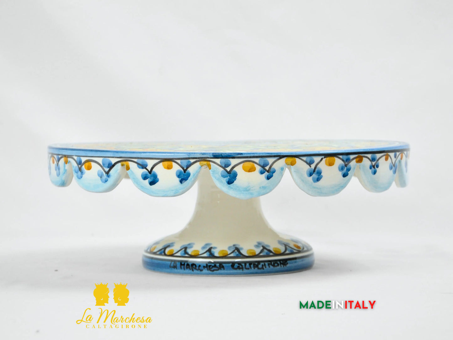 Tortiera con Alzata in Ceramica di Caltagirone 30cm - Colori Assortiti