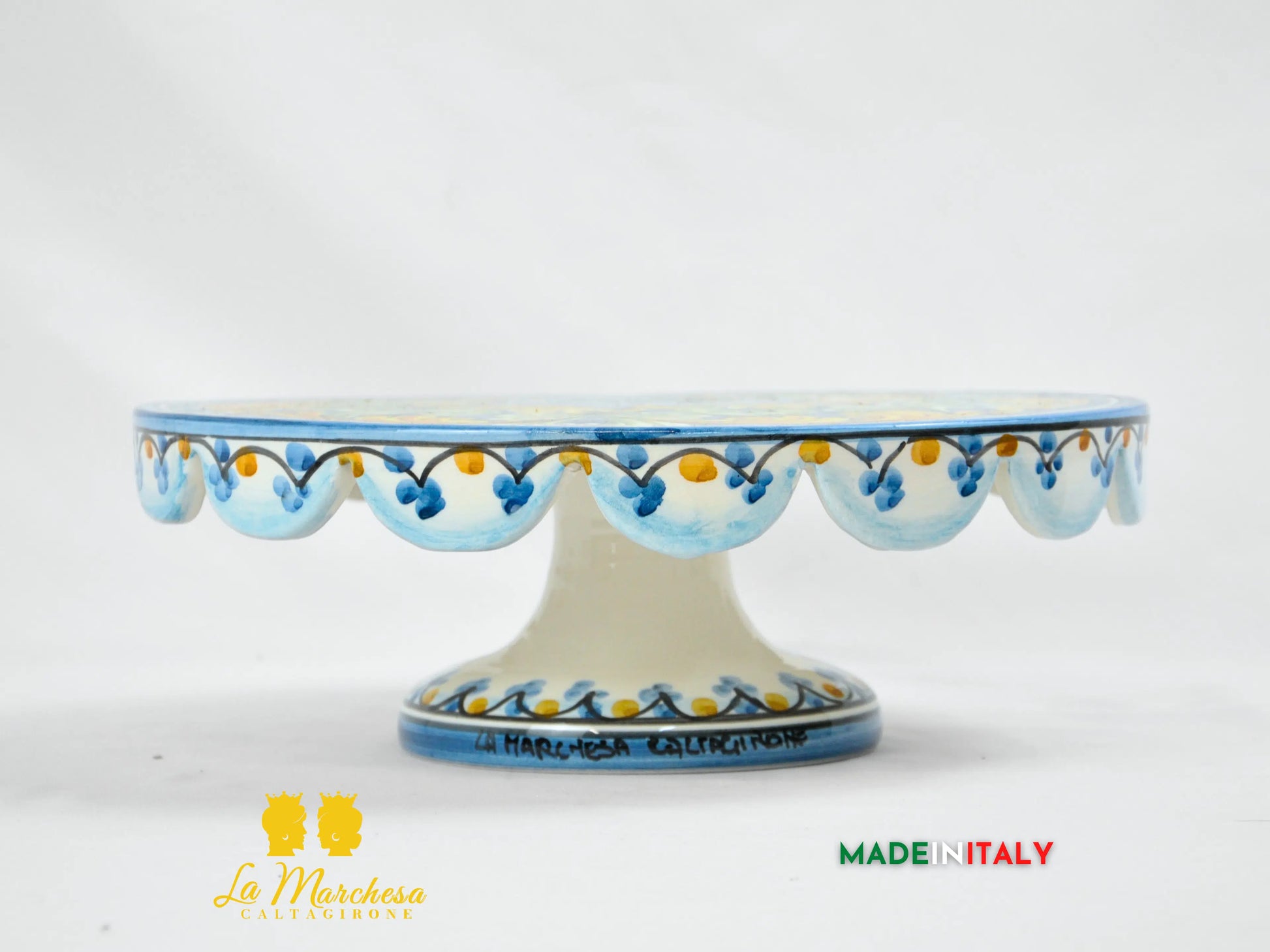 Tortiera con Alzata in Ceramica di Caltagirone 30cm - Colori Assortiti