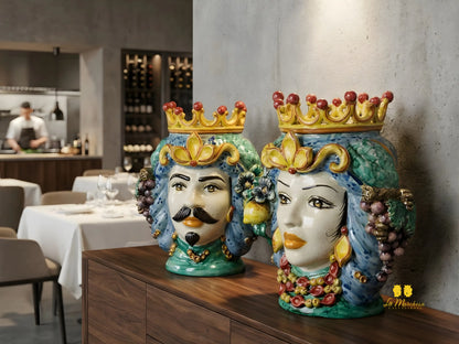 Teste di Moro Frutta Craquelé in Ceramica di Caltagirone 35cm