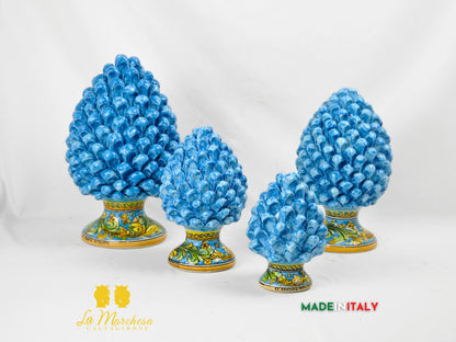 Pigna Siciliana in Ceramica di Caltagirone Celeste Base Ornato  - Varie Misure
