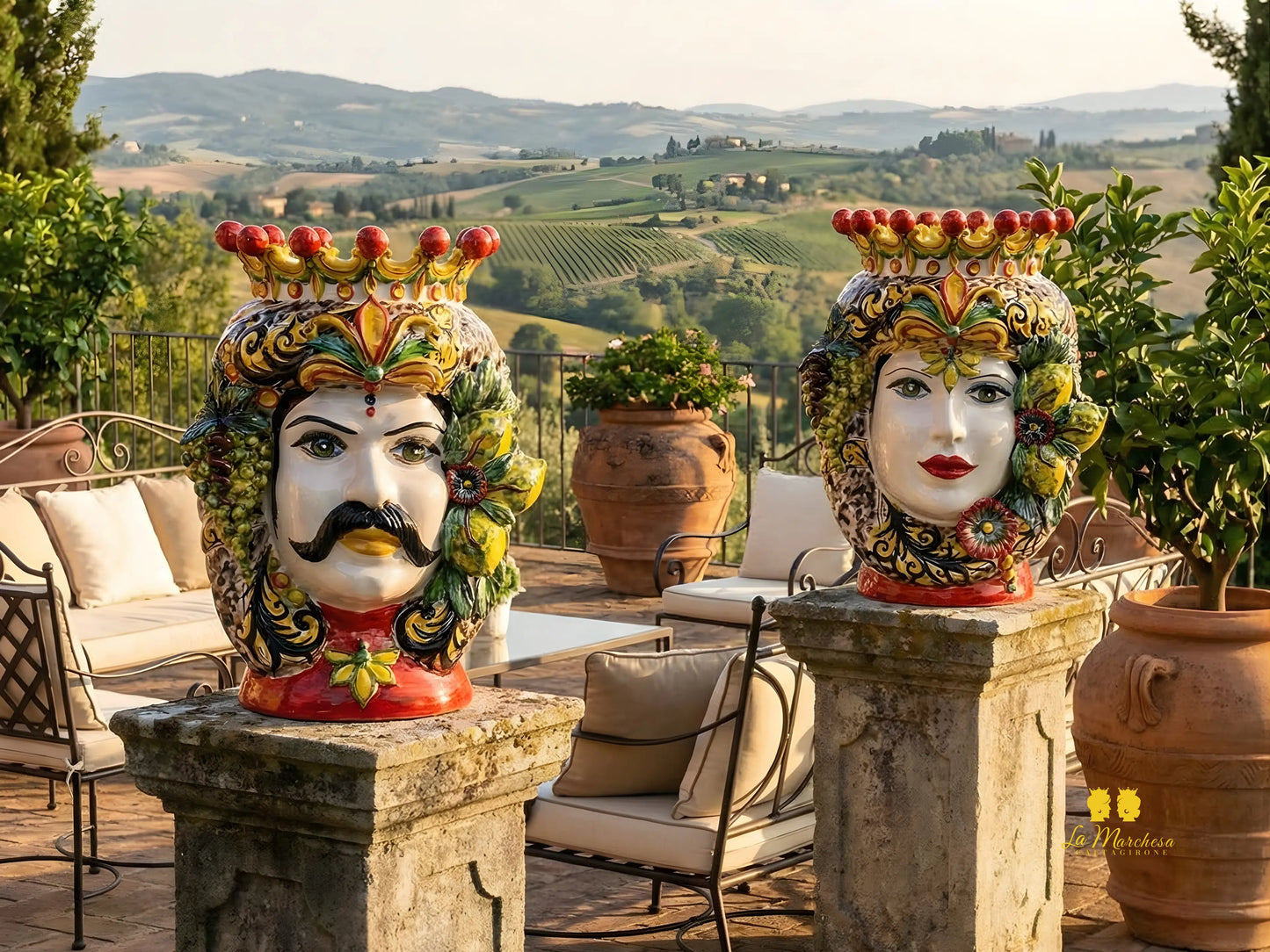 OUTLET - Teste di Moro Taormina Frutta in Ceramica di Caltagirone 46cm