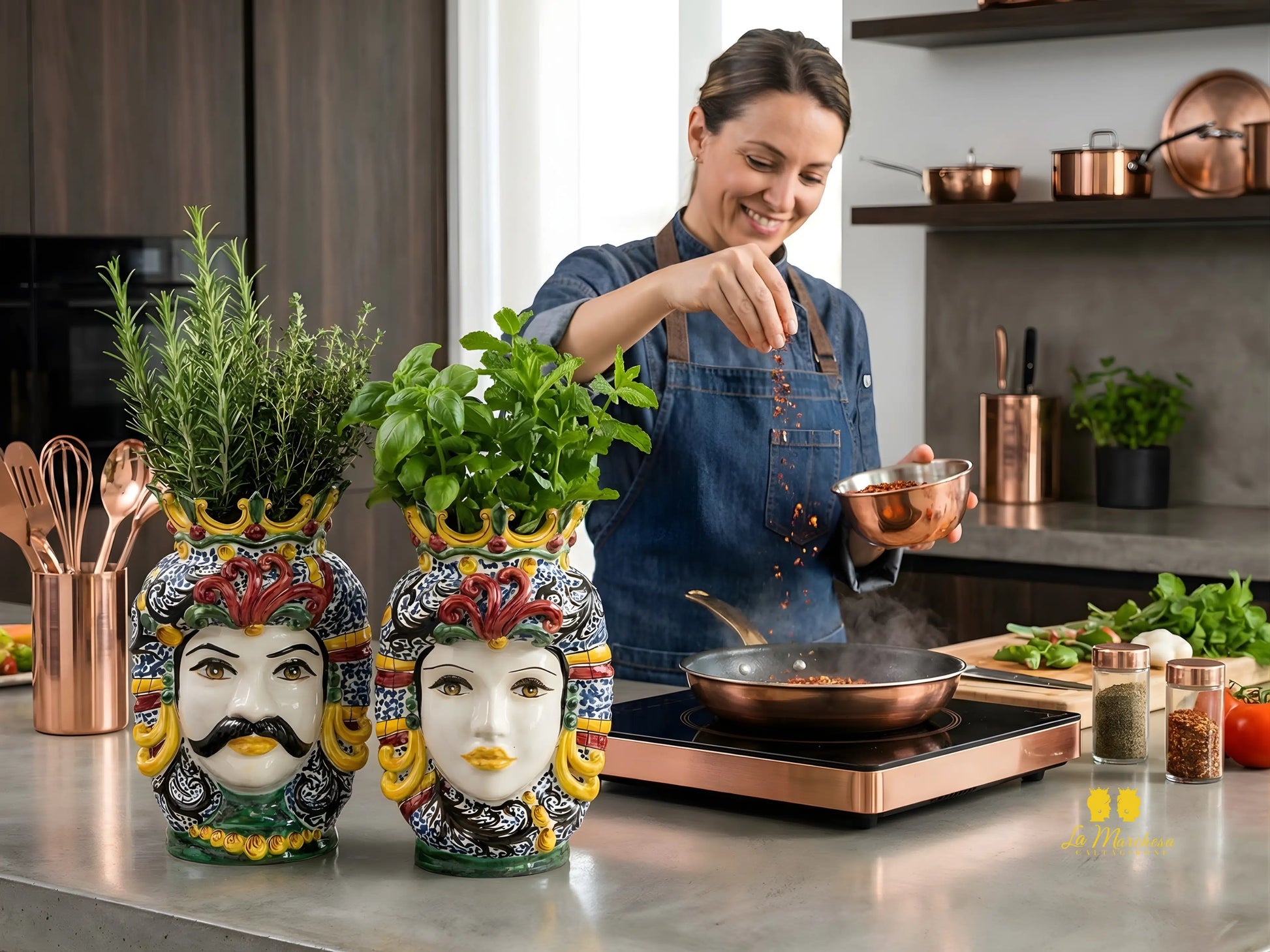 FINE SERIE - Teste di Moro Taormina Corona e Punte in Ceramica di Caltagirone 38cm