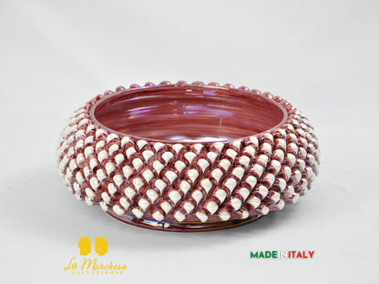 Centrotavola Ciotola Pigna Fumè Bordeaux Madreperla in Ceramica di Caltagirone