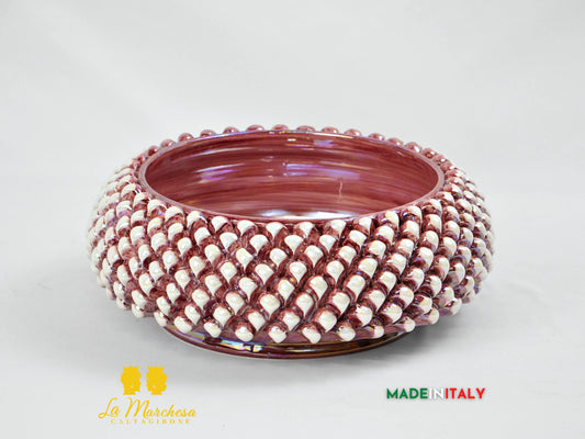 Centrotavola Ciotola Pigna Fumè Bordeaux Madreperla in Ceramica di Caltagirone