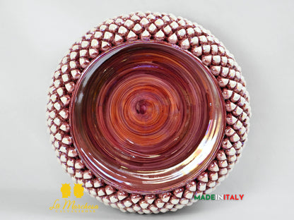 Centrotavola Ciotola Pigna Fumè Bordeaux Madreperla in Ceramica di Caltagirone