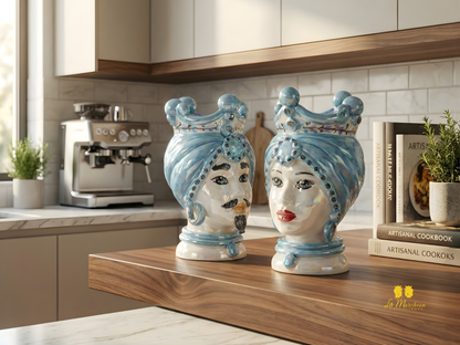 Teste di Moro Madreperla in Ceramica di Caltagirone 16cm