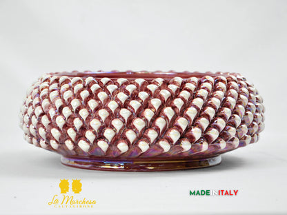 Centrotavola Ciotola Pigna Fumè Bordeaux Madreperla in Ceramica di Caltagirone