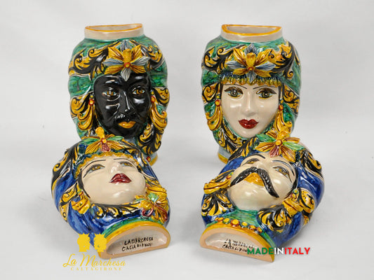 Teste di Moro in Ceramica Caltagirone Umidificatori Decorati 21cm - Vari Modelli