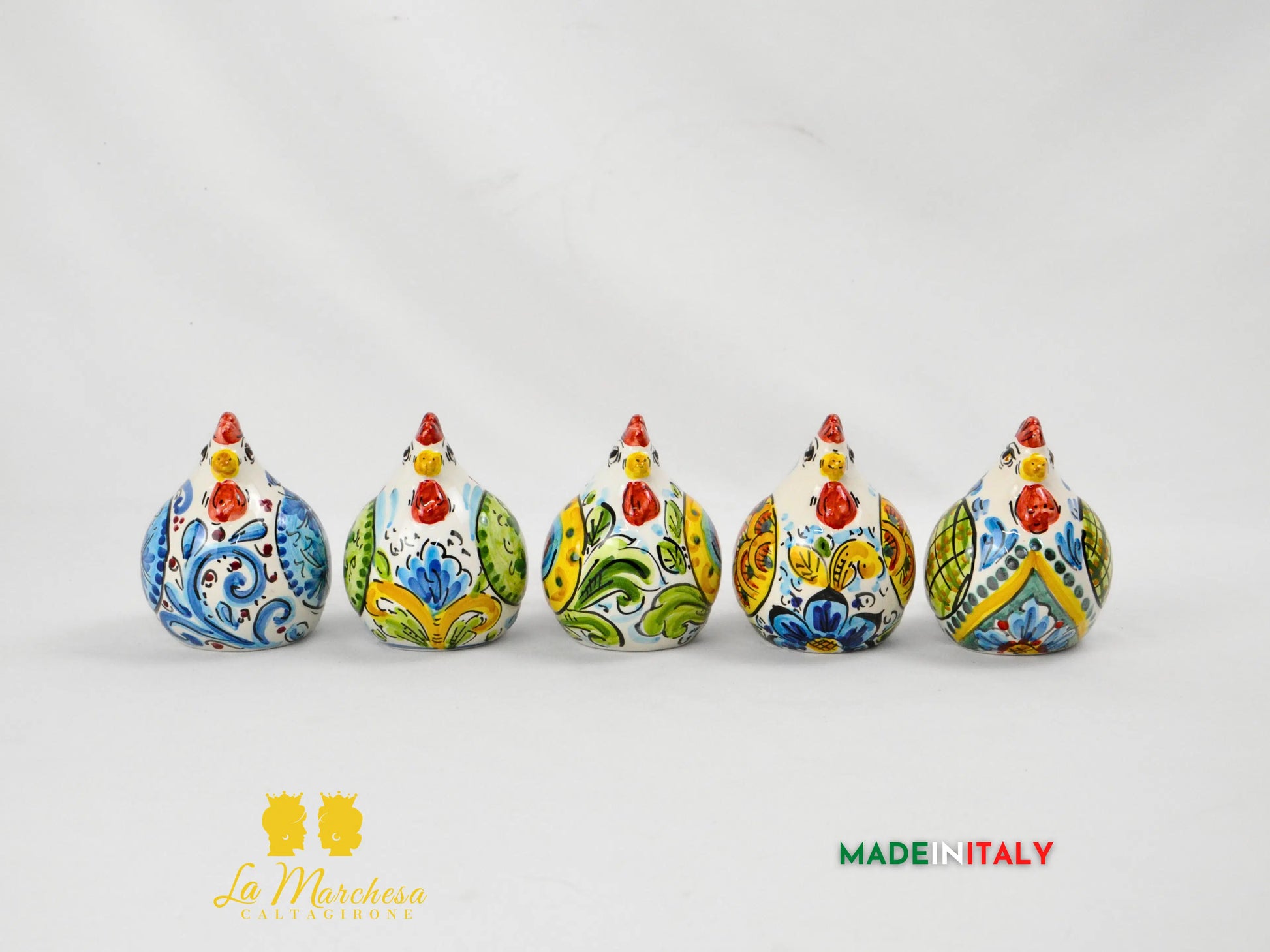 Gallina in Ceramica di Caltagirone Decorata - Varie Misure