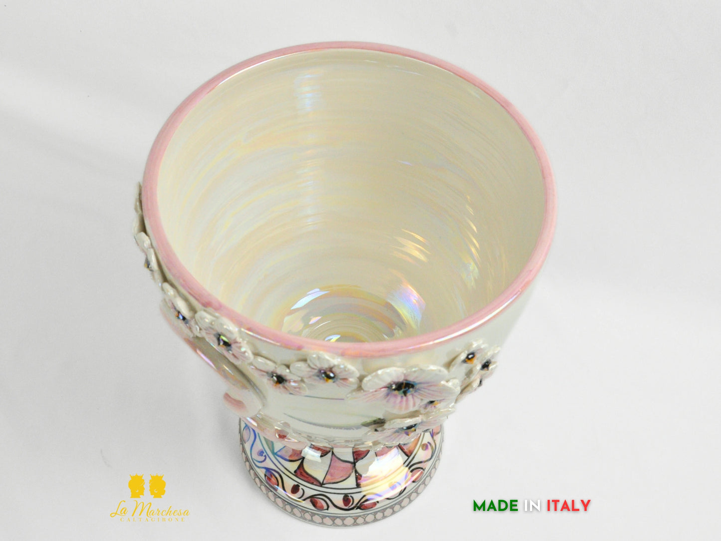Portavaso in Ceramica di Caltagirone Design Volto Madreperla 30cm