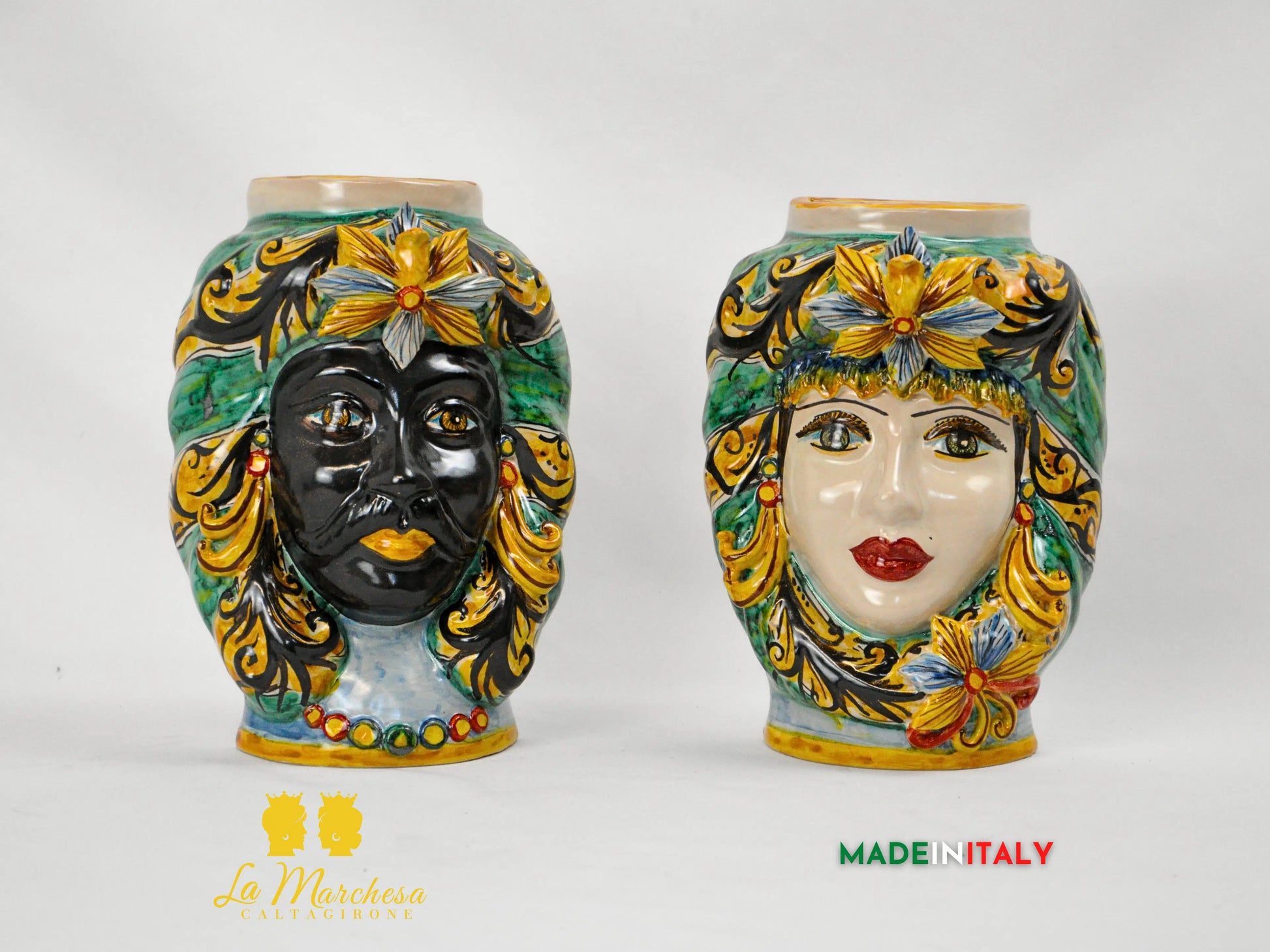 Teste di Moro in Ceramica Caltagirone Umidificatori Decorati 21cm - Vari Modelli