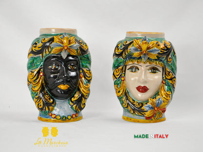 Teste di Moro in Ceramica Caltagirone Umidificatori Decorati 21cm - Vari Modelli