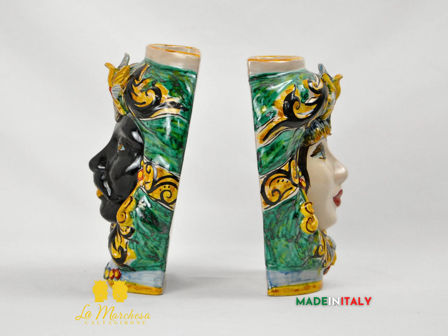Teste di Moro in Ceramica Caltagirone Umidificatori Decorati 21cm - Vari Modelli