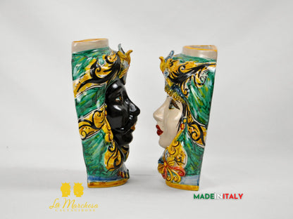 Teste di Moro in Ceramica Caltagirone Umidificatori Decorati 21cm - Vari Modelli