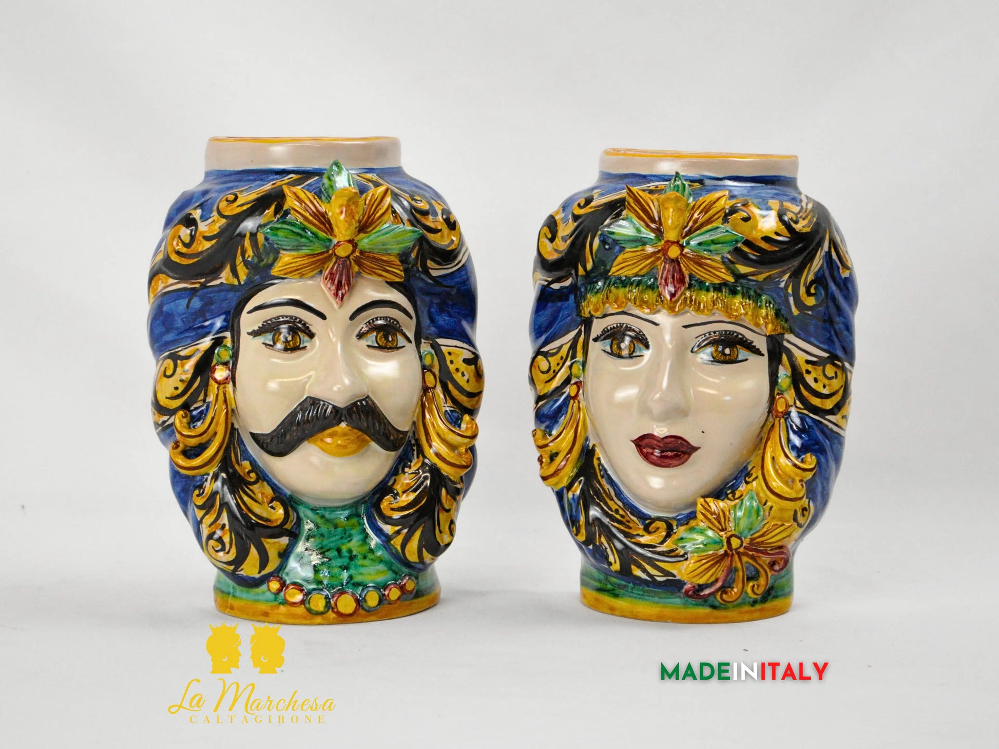 Teste di Moro in Ceramica Caltagirone Umidificatori Decorati 21cm - Vari Modelli