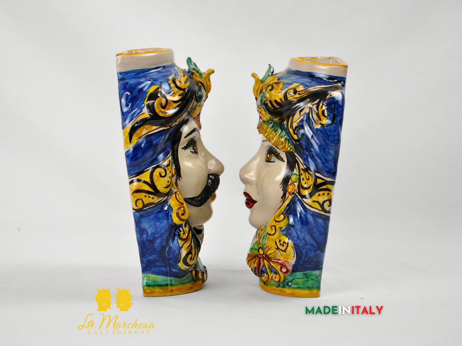 Teste di Moro in Ceramica Caltagirone Umidificatori Decorati 21cm - Vari Modelli
